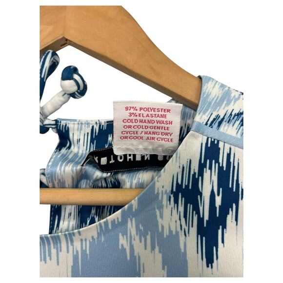 Gretchen Scott Dress Womens Small Blue White Ikat 3/4 Sleeve Shift Pockets - Picture 5 of 15